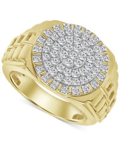 Men's Diamond Sunburst Link Textured Ring (1 ct. t.w.) in 10k Gold