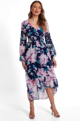 Женское шифоновое миди-макси платье с длинным рукавом QUIZ Women's Chiffon Long Sleeve Midaxi Dress