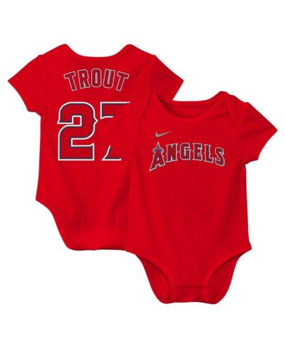 Детское боди Nike Mike Trout Los Angeles Angels Fuse с именем и номером, красное, для мальчиков и девочек