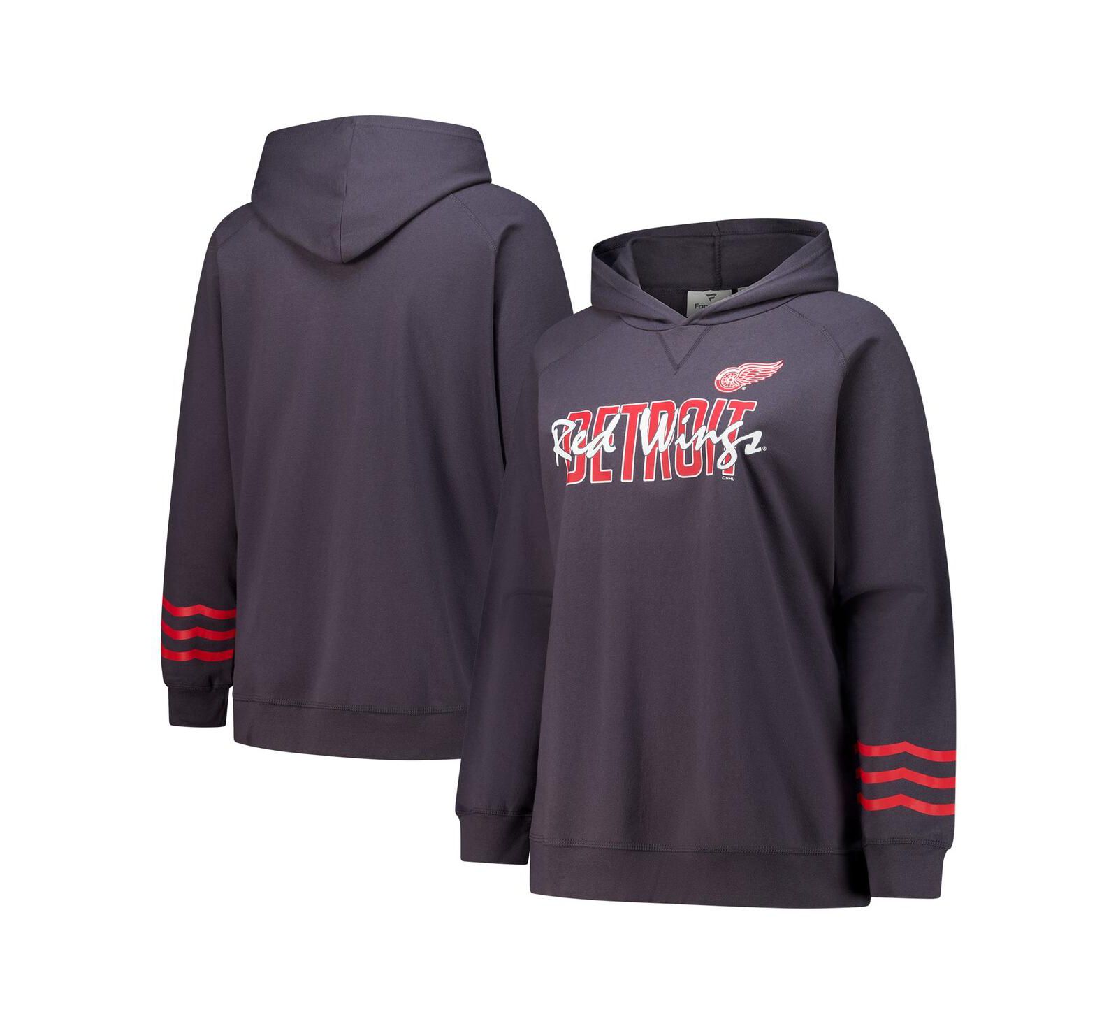 Женская толстовка Fanatics Detroit Red Wings Charcoal Lightweight Fleece Raglan Pullover Plus Size