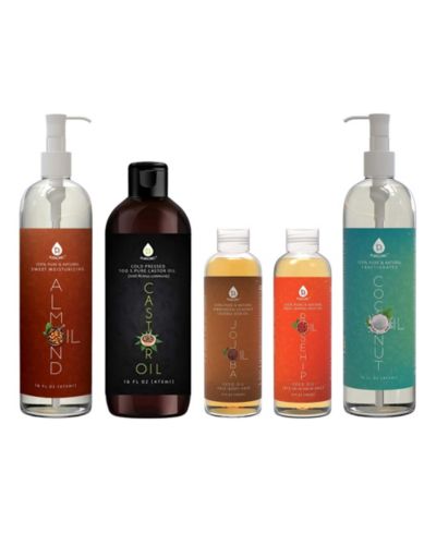 Pursonic Essential Oils & Skin Care Mega Bundle – 100% Pure Golden Jojoba Oil, Rosehip Oil, Sweet Almond Oil, Fractionated Coconut Oil, and Castor Oil