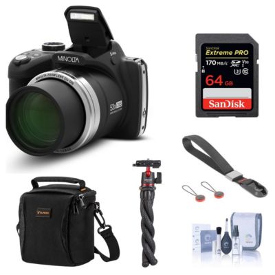 Minolta MN53Z 16MP FHD Digital Camera, 53x Zoom, Black with Essentials Kit