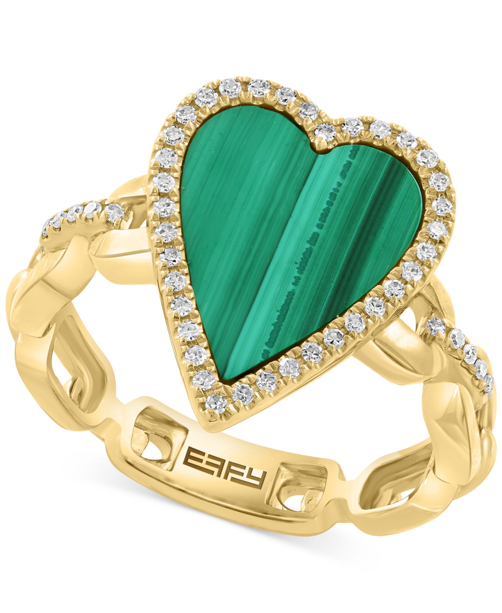 Кольцо EFFY® Heart из 14k Gold over Silver с малахитом и бриллиантом (13 x 10mm)