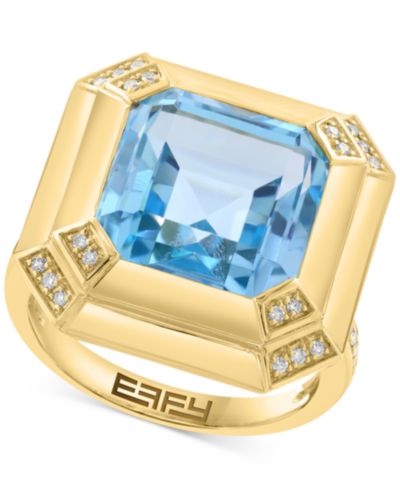 EFFY® Sky Blue Topaz (12-1/2 ct. tw.) & Diamond (1/8 ct. t.w.) Ring in 14k Gold-Plated Sterling Silver