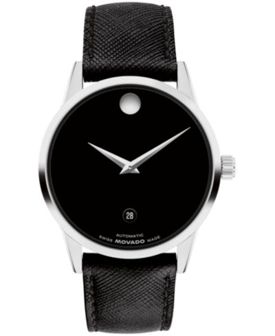 Мужские часы Movado Men's Museum Classic Swiss Automatic Black Leather, 40mm