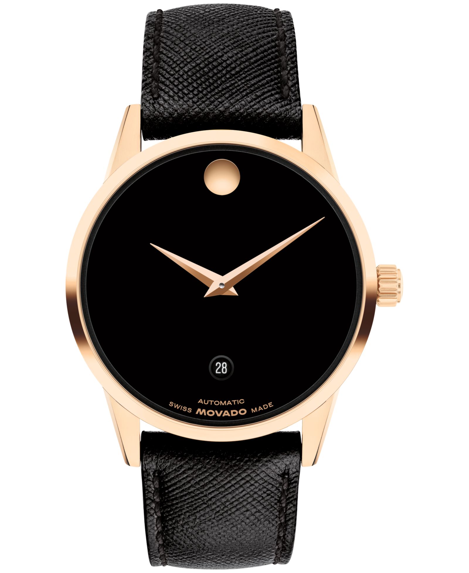 Movado Мужские часы Museum Classic Swiss Automatic из черной кожи, 40mm