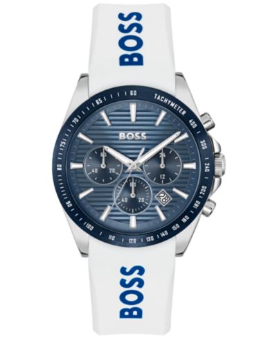 Мужские часы Hugo Boss Strike Quartz Chronograph с белым силиконовым ремешком, 41mm