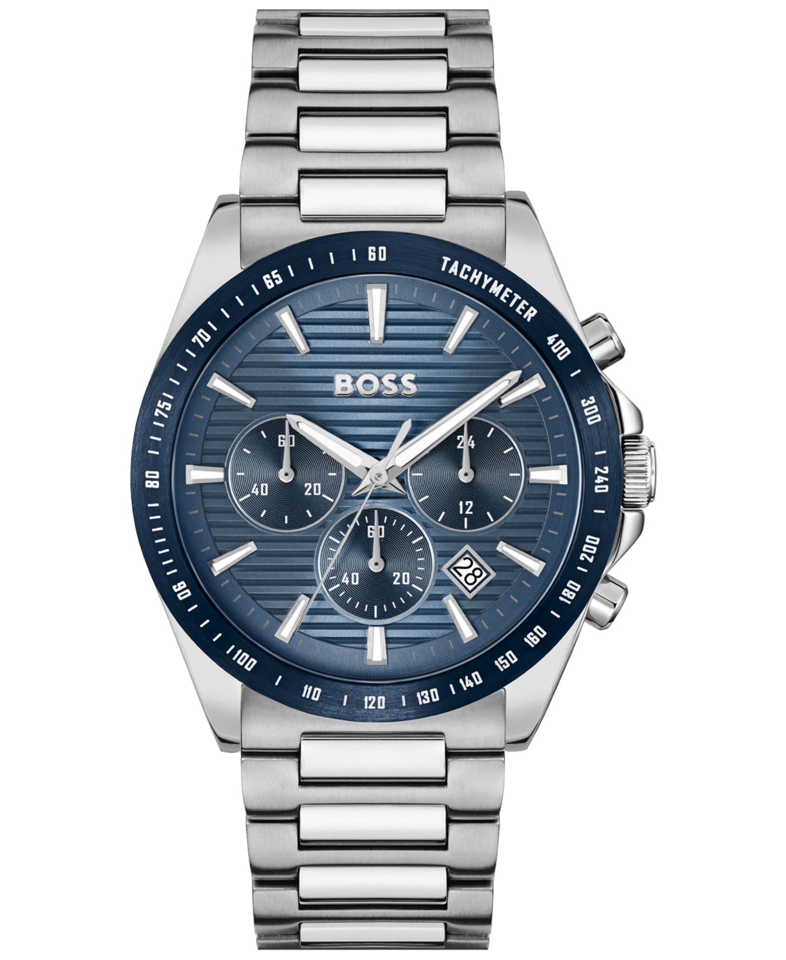 Hugo Boss Men's Strike Quartz Chronograph Silver-Tone Stainless-Steel Watch, 41mm