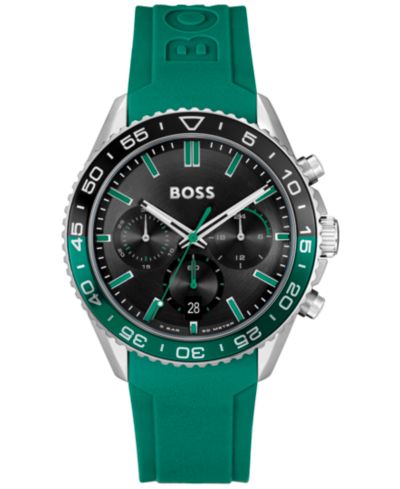 Hugo Boss Мужские часы Runner Quartz Chronograph Green Silicone, 44mm