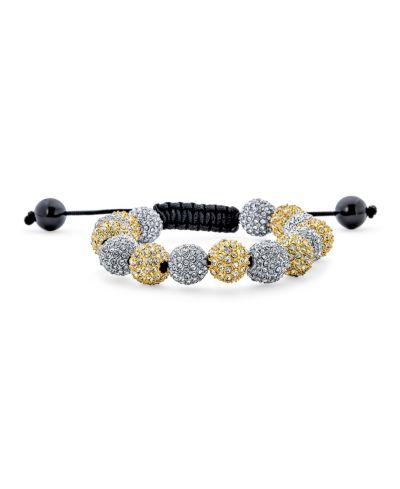 Bling Jewelry Two Tone Silver Gold 10MM Crystal Disco Ball Shamballa Inspired Bracelet