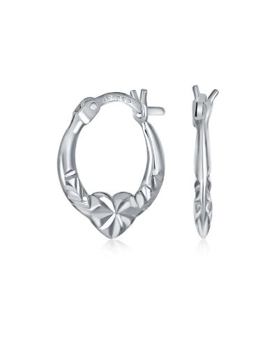 Bling Jewelry Romantic Sparkling Diamond-Cut Heart Hoop Earrings 925 Sterling Silver .50"