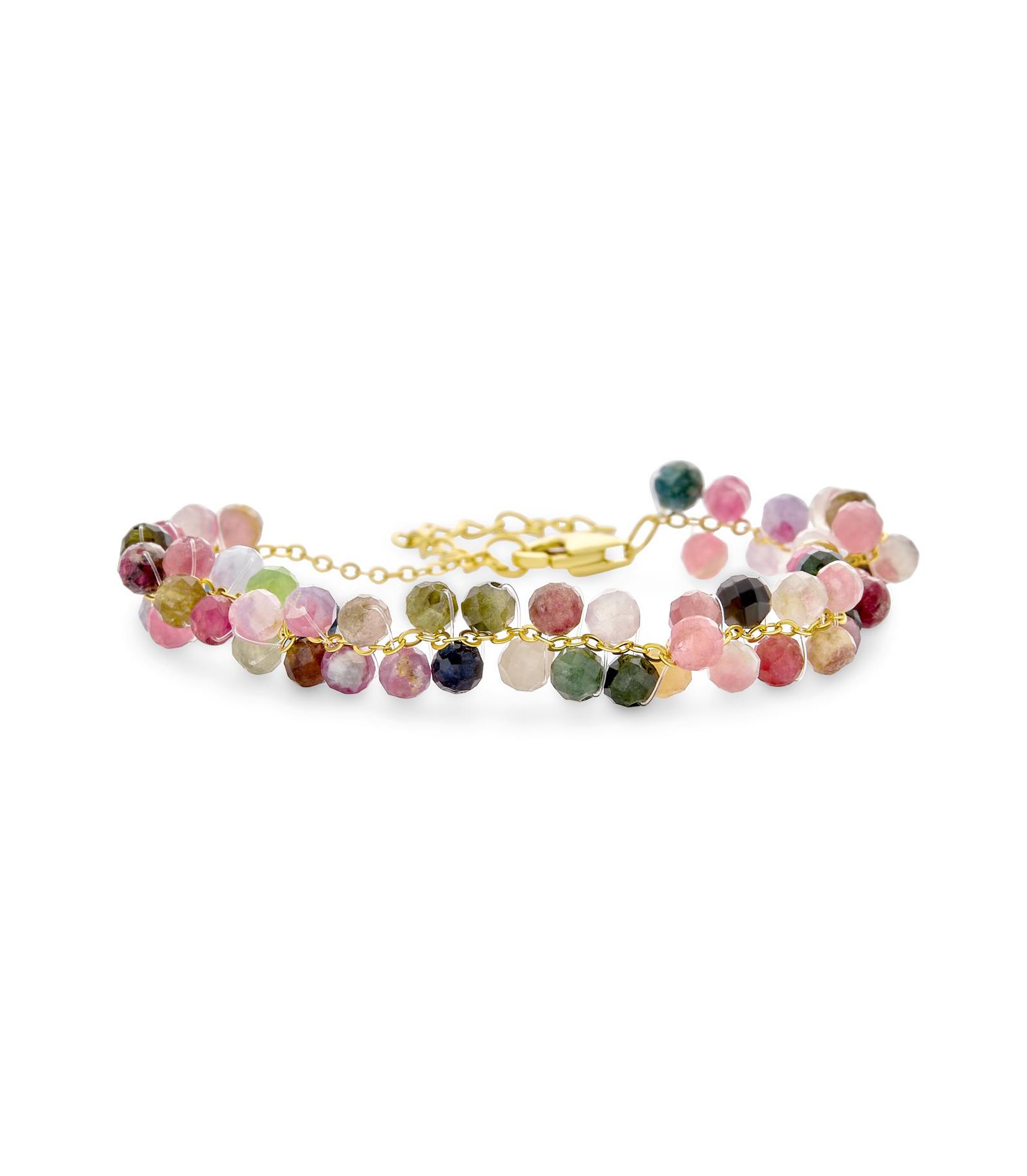Браслет Bling Jewelry Multi Color Rainbow Tourmaline, золотое напыление, Petite