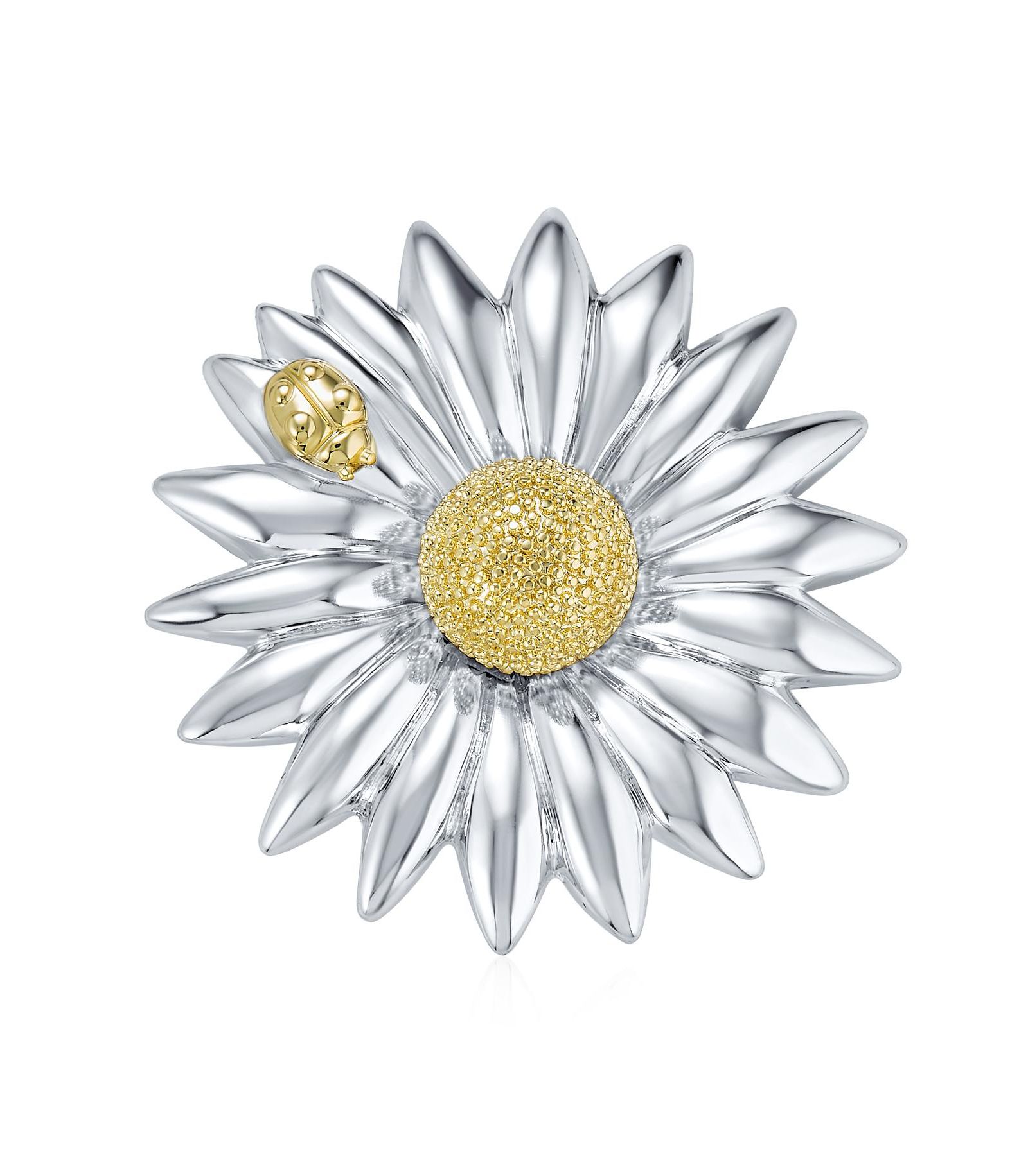 Брошь-заколка Bling Jewelry Two Tone Ladybug Sunflower Daisy Silver Gold