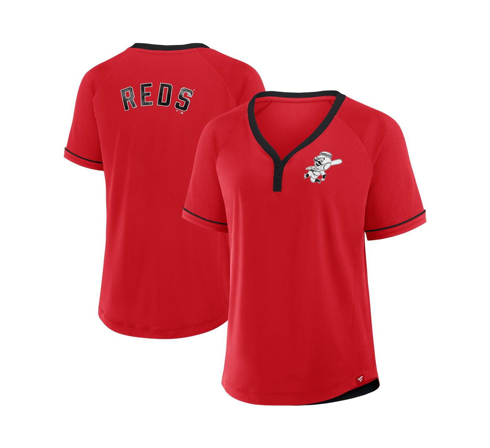 Fanatics Women's Red Cincinnati Reds Cooperstown Collection League Diva Raglan V-Neck T-Shirt