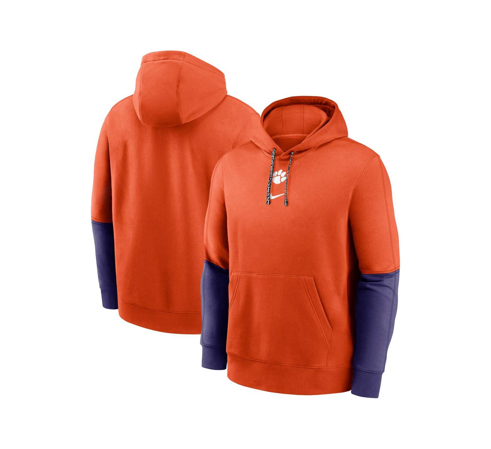 Мужское худи Nike Clemson Tigers 2024 Sideline Club Pullover, оранжево-фиолетовое