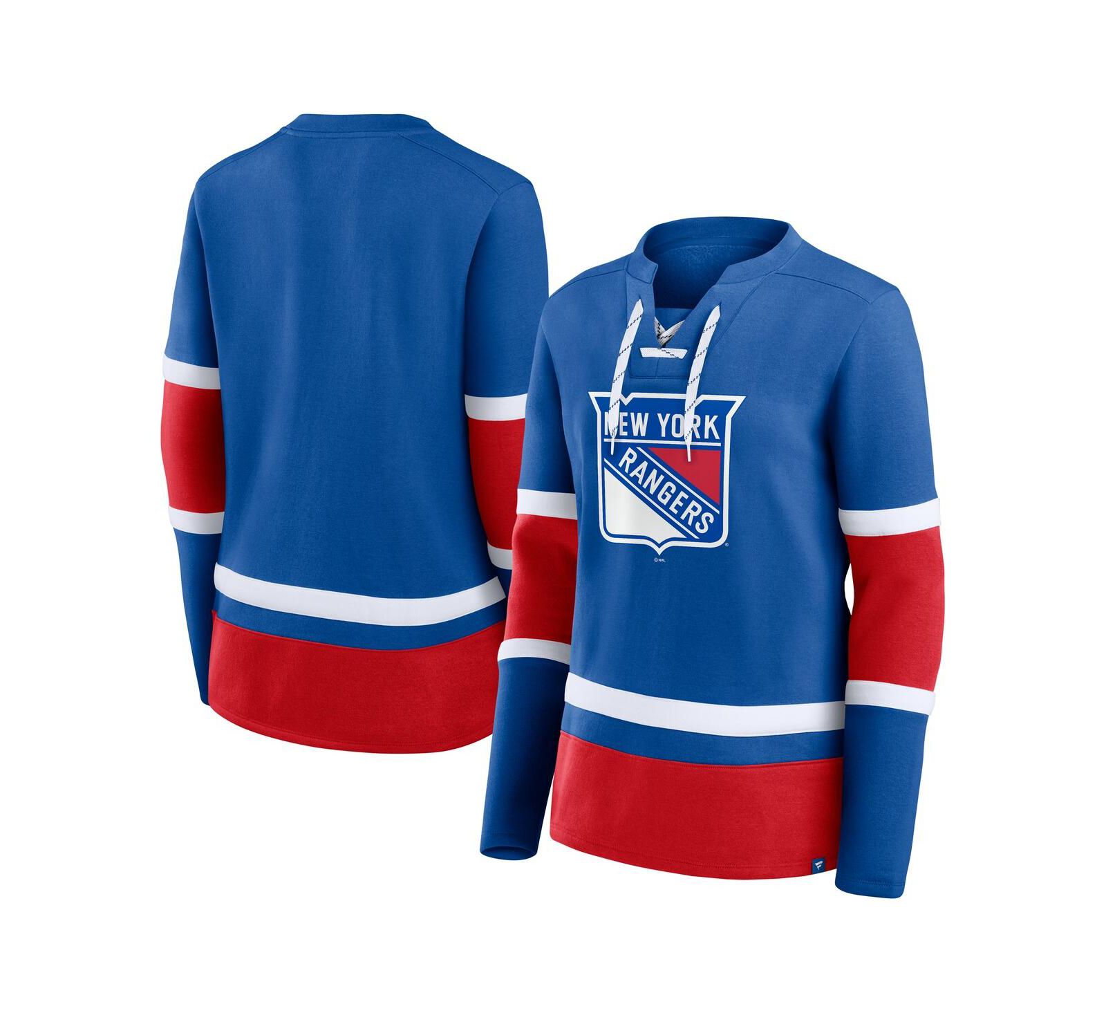 Fanatics Women's Blue New York Rangers Prime Time Lace-Up Long Sleeve T-Shirt