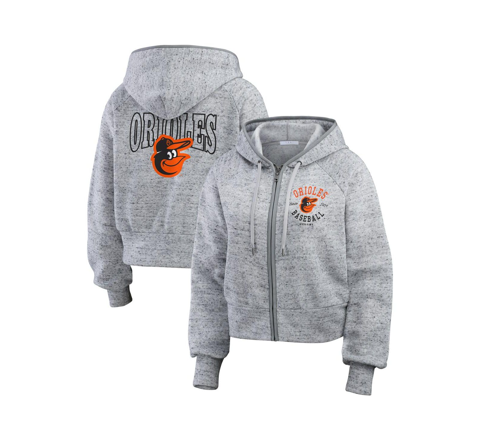WEAR by Erin Andrews Women's Heather Gray Baltimore Orioles Speckled Fleece Cropped Full-Zip Hoodie