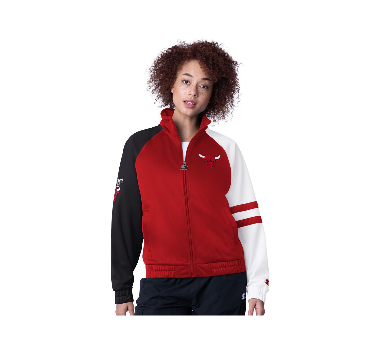 Starter Women's Red Chicago Bulls Line Up Dolman Raglan Full-Zip Track Jacket