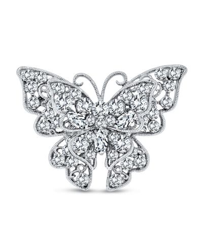Bling Jewelry брошь-булавка Butterfly с крупным кристаллом Silver Plated