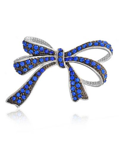 Bling Jewelry Ribbon Pave Crystal Large Statement Clear Bow Brooch Pin Silver Plated