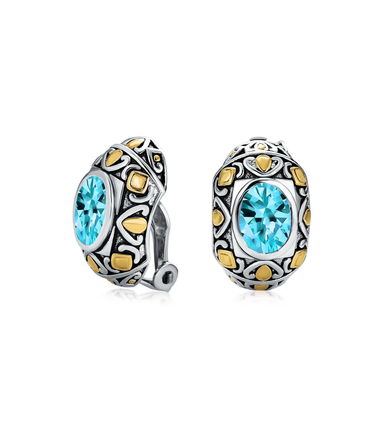 Bling Jewelry бали стиль аква синий CZ овальные серьги-клипсы позолоченные и посеребренные