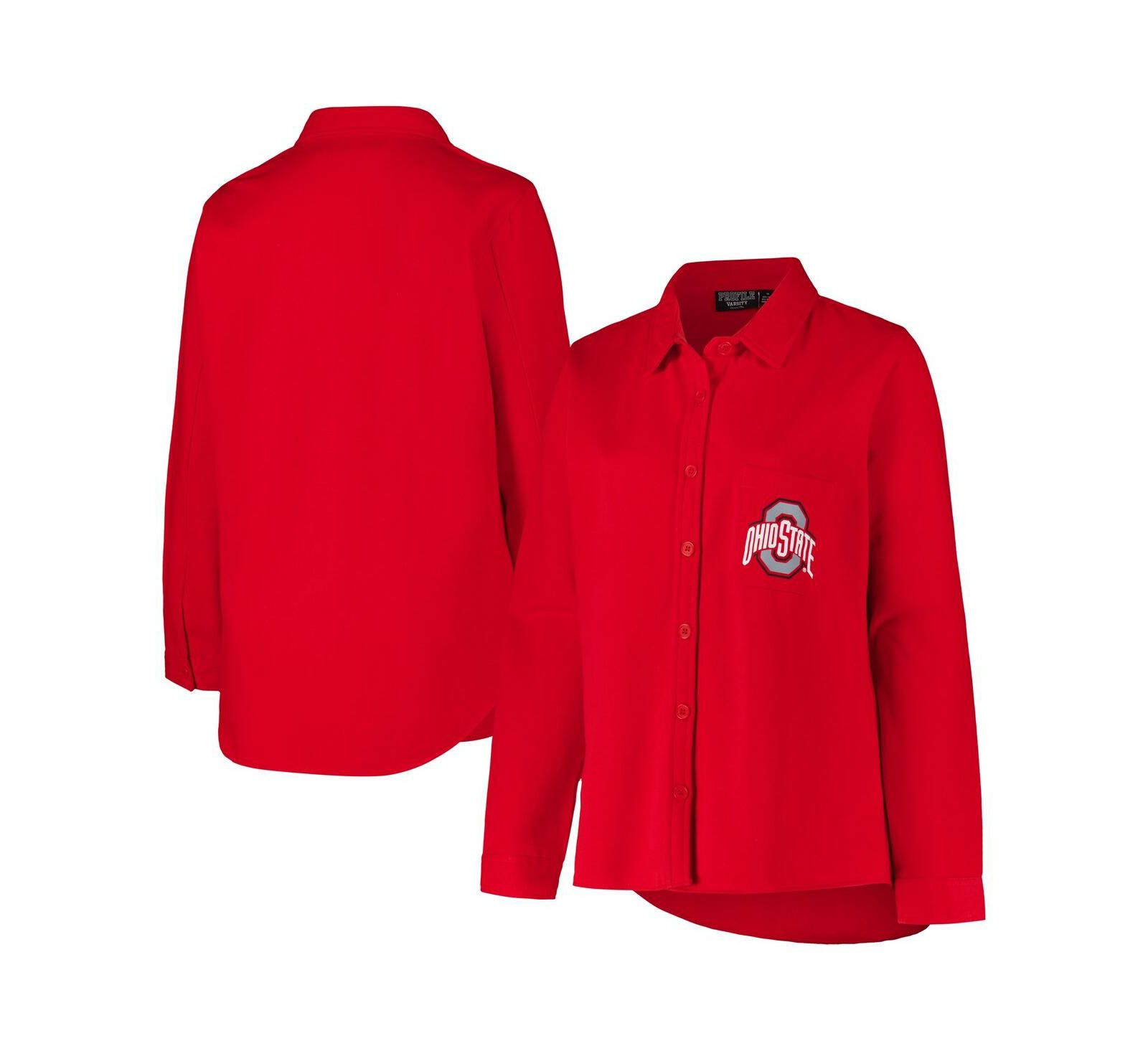 Fanatics Women's Scarlet Ohio State Buckeyes Plus Size Button-Up Shacket