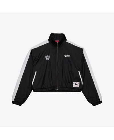 Mitchell & Ness Women's Black Oakland Raiders Nylon Cropped Full-Zip Jacket