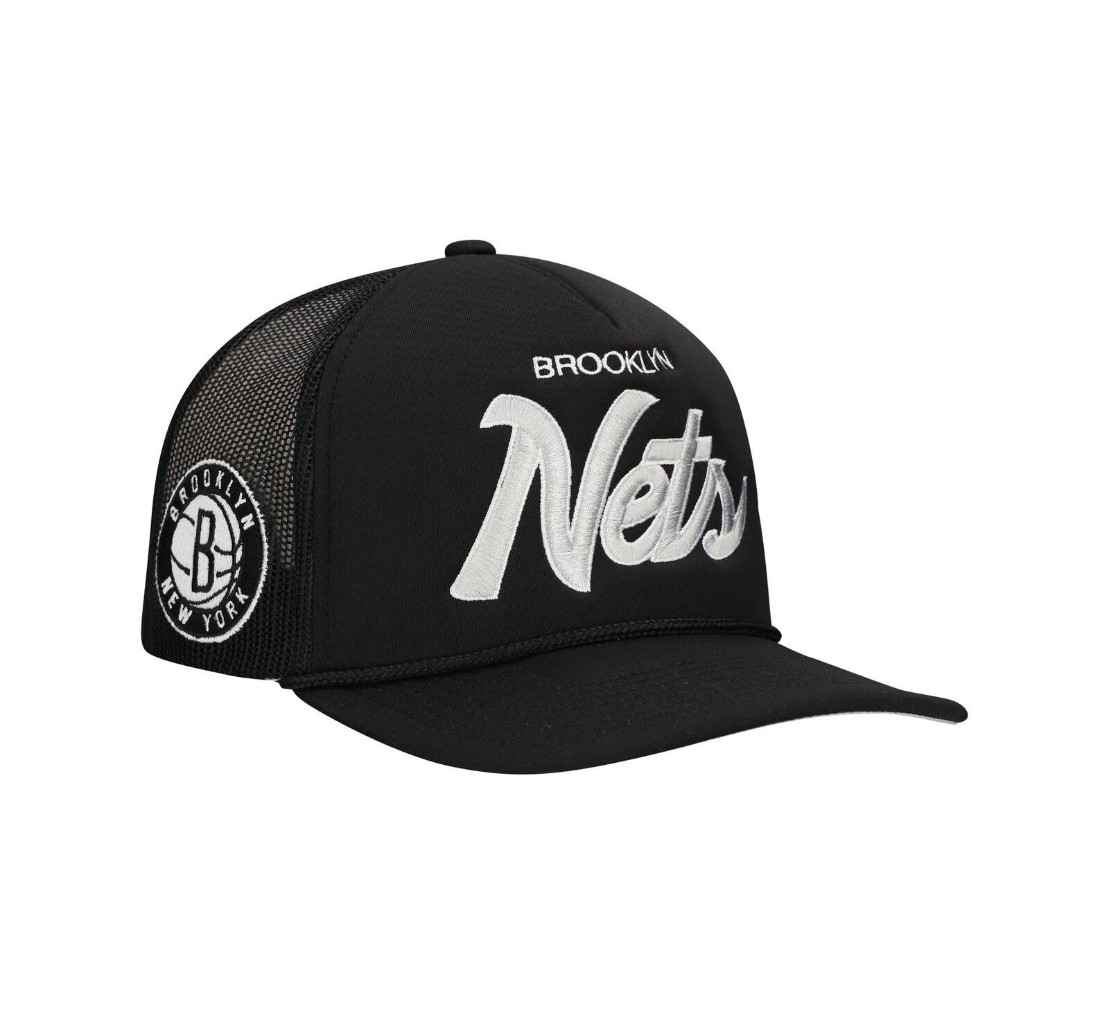 Мужская регулируемая кепка Mitchell & Ness Black Brooklyn Nets Script Trucker