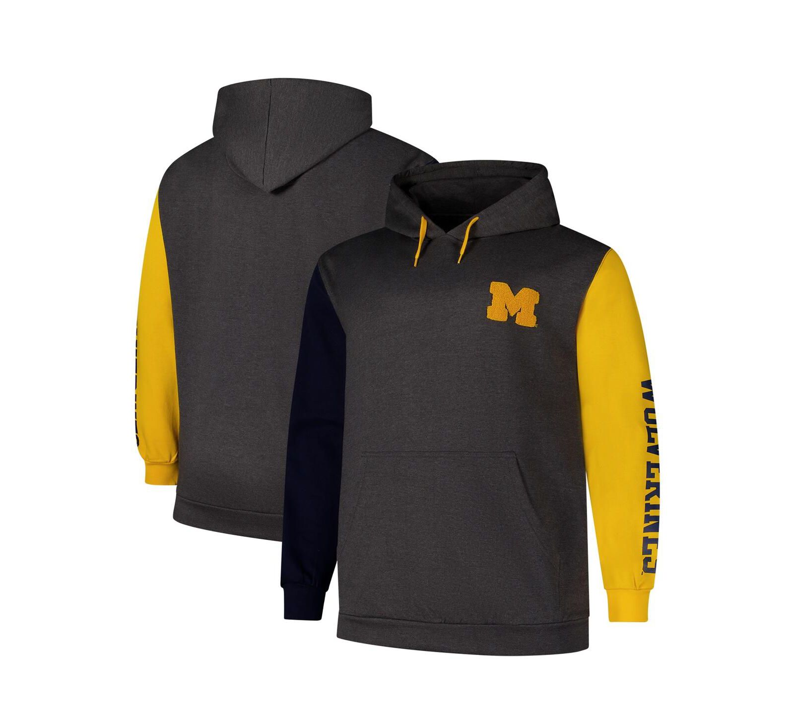 Fanatics Men's Charcoal Michigan Wolverines Big & Tall Contrast Sleeves Pullover Hoodie