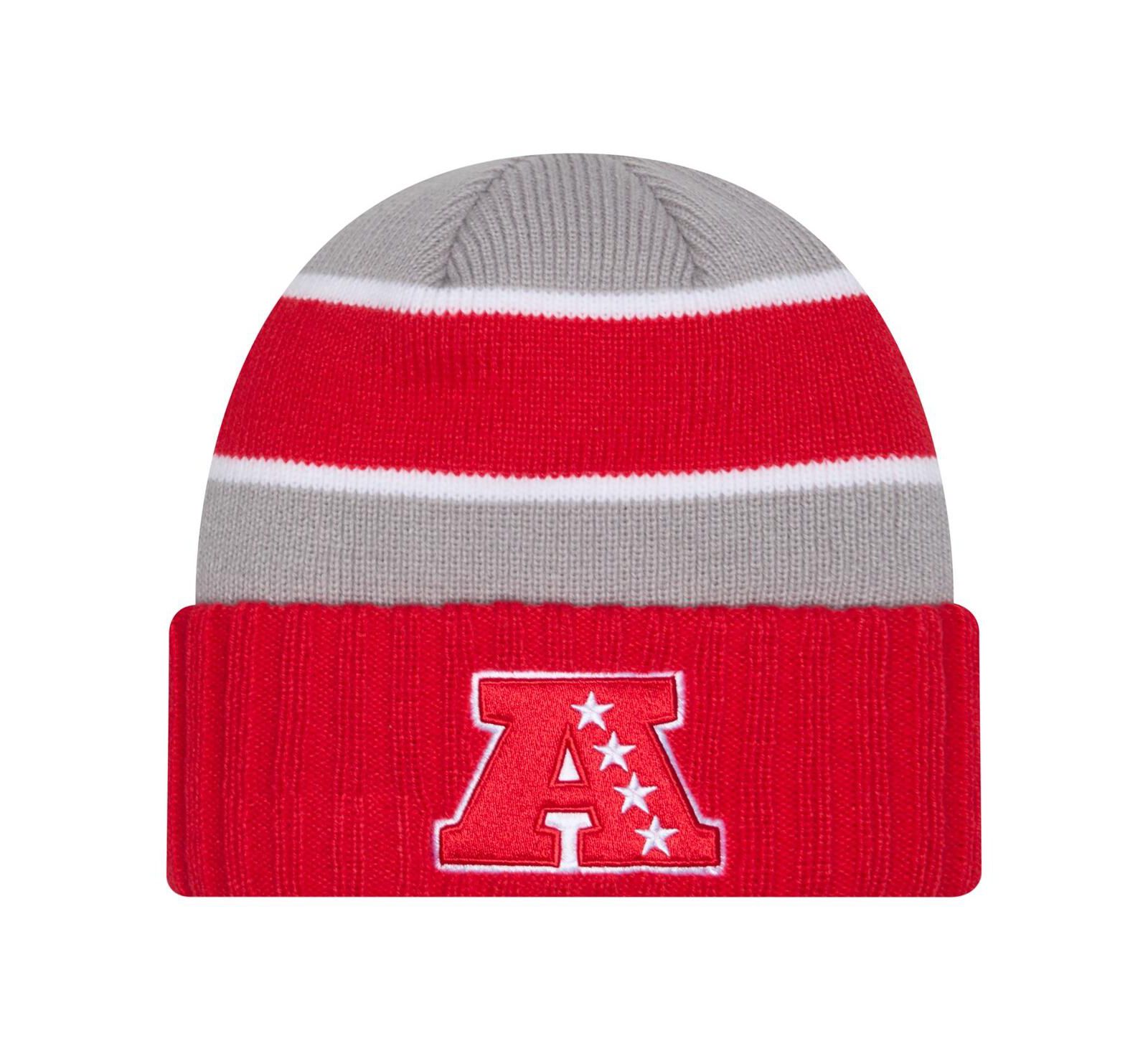 Мужская вязаная шапка New Era Red AFC 2025 NFL Pro Bowl Cuffed