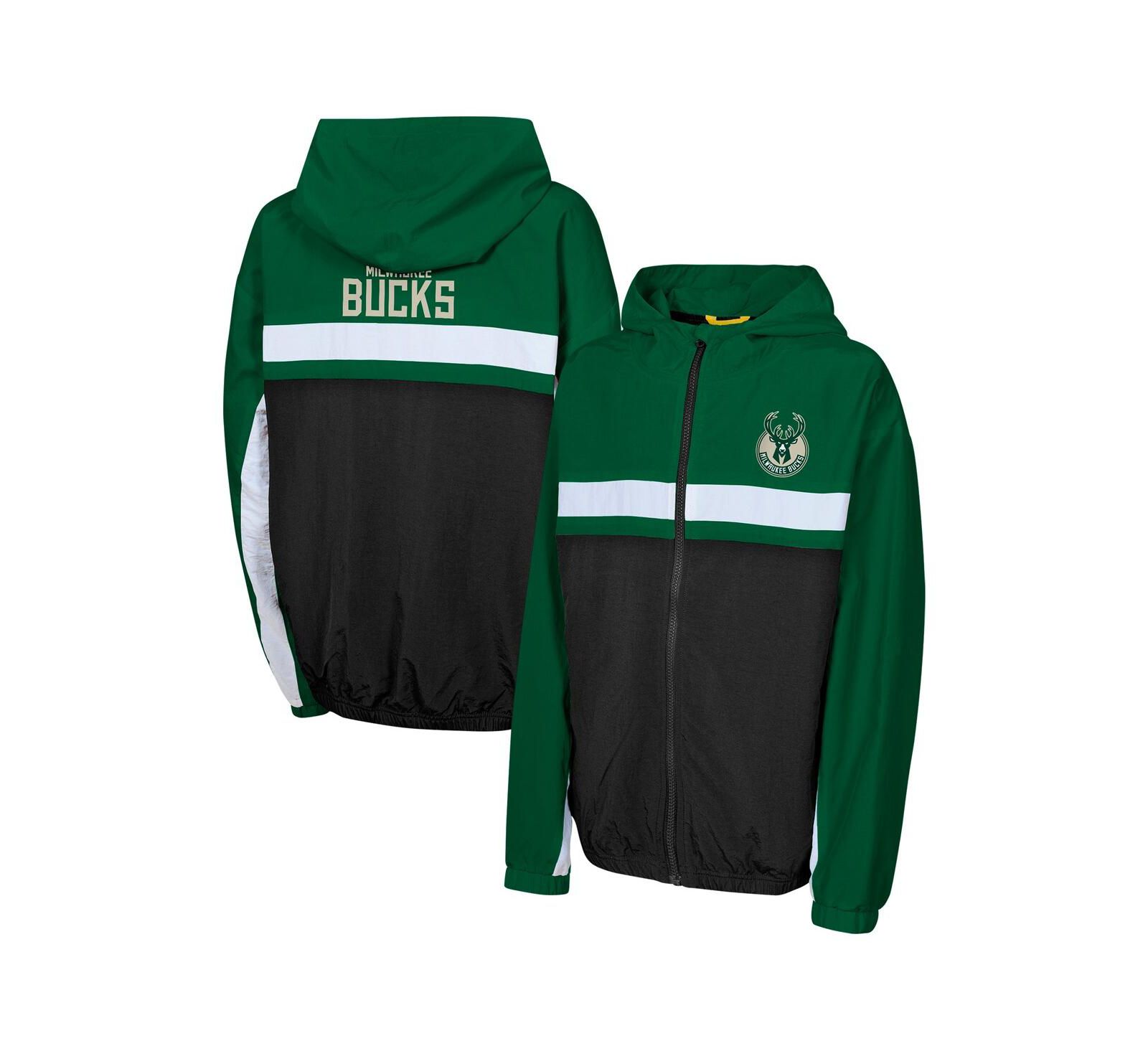 Outerstuff Big Boys and Girls Hunter Green Milwaukee Bucks Headliner Windbreaker Full-Zip Hoodie Jacket