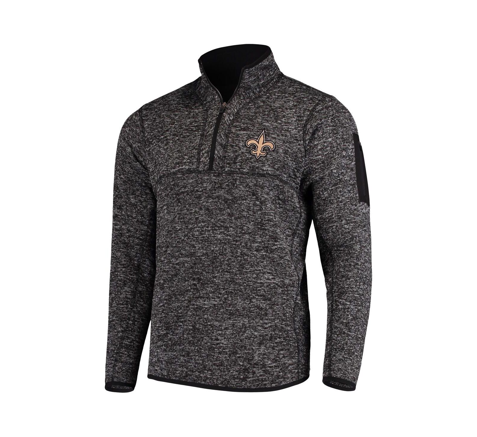 Antigua Men's Heather Black New Orleans Saints Fortune Quarter-Zip Pullover Jacket