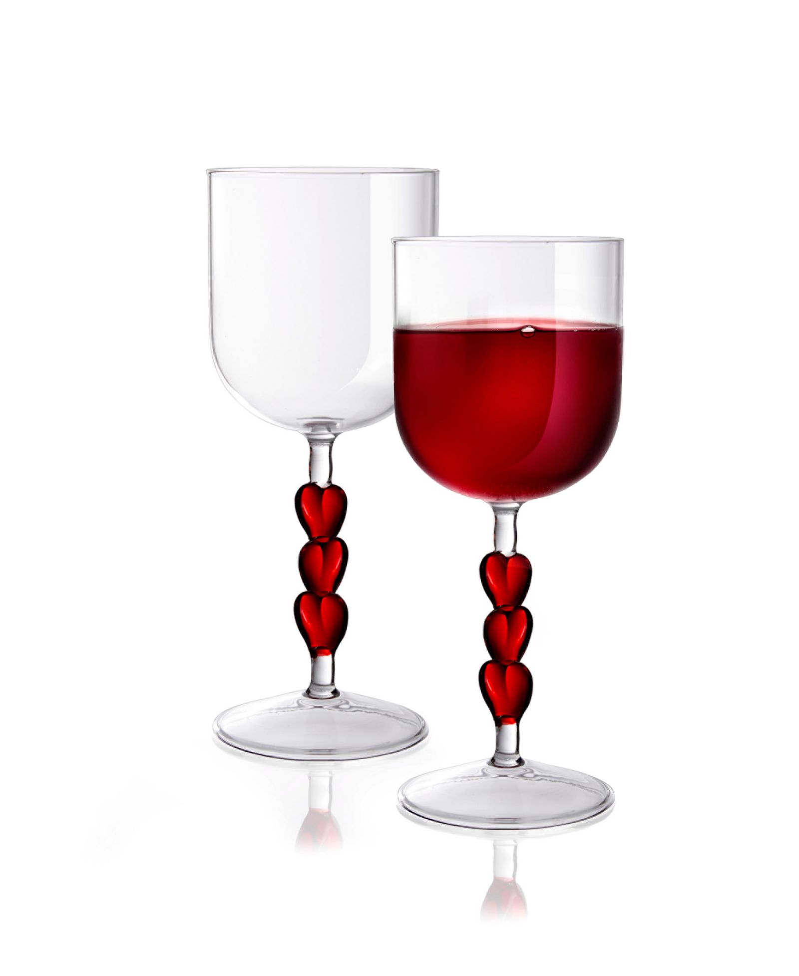 Бокалы для вина Qualia Glass с красным стеклянным сердцем на ножке, набор из 2 шт
