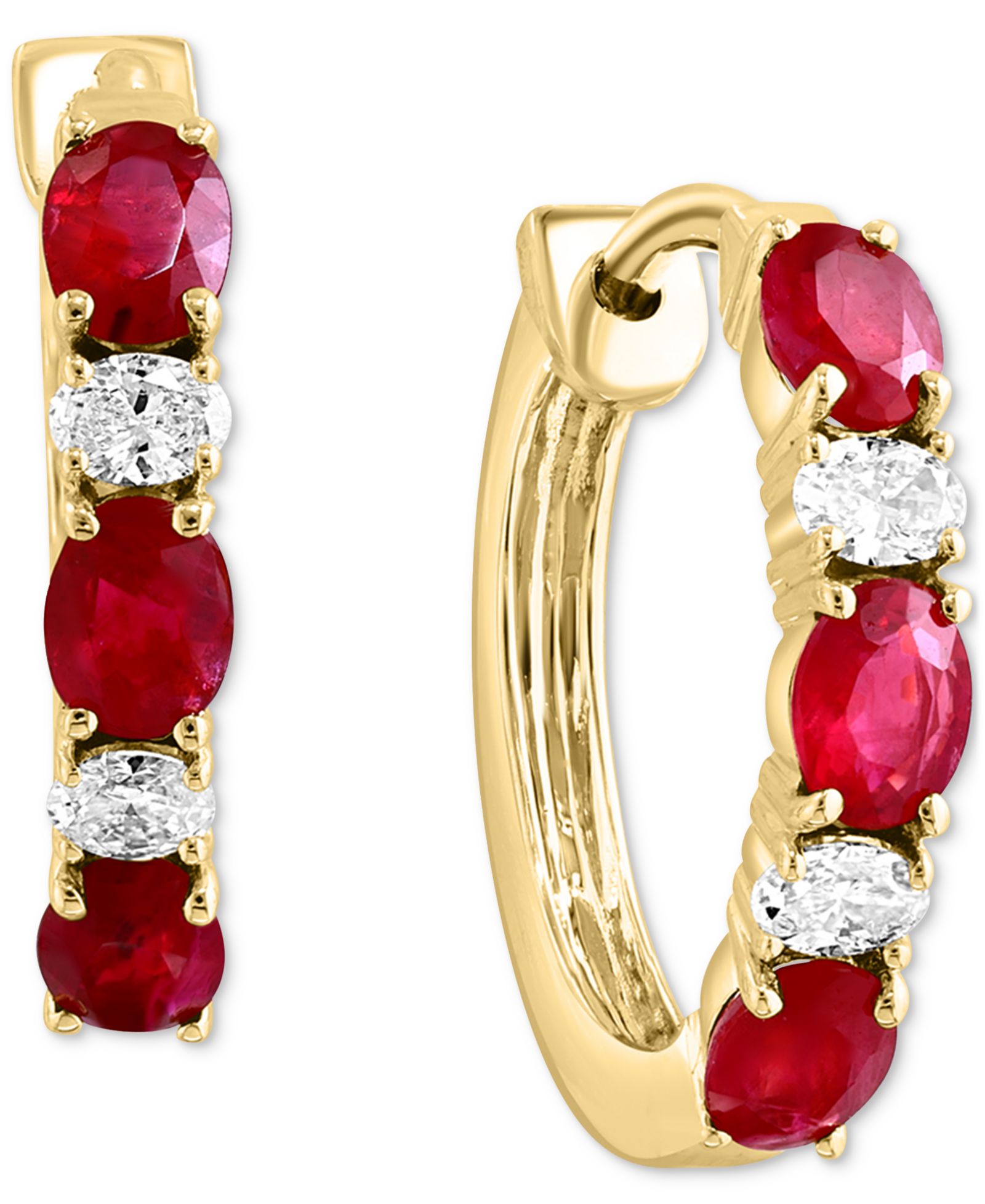 LALI Jewels Серьги-кольца с рубином (1-1/3 ct. t.w.) и бриллиантами (1/5 ct. t.w.), желтое золото 14k, 0.62"