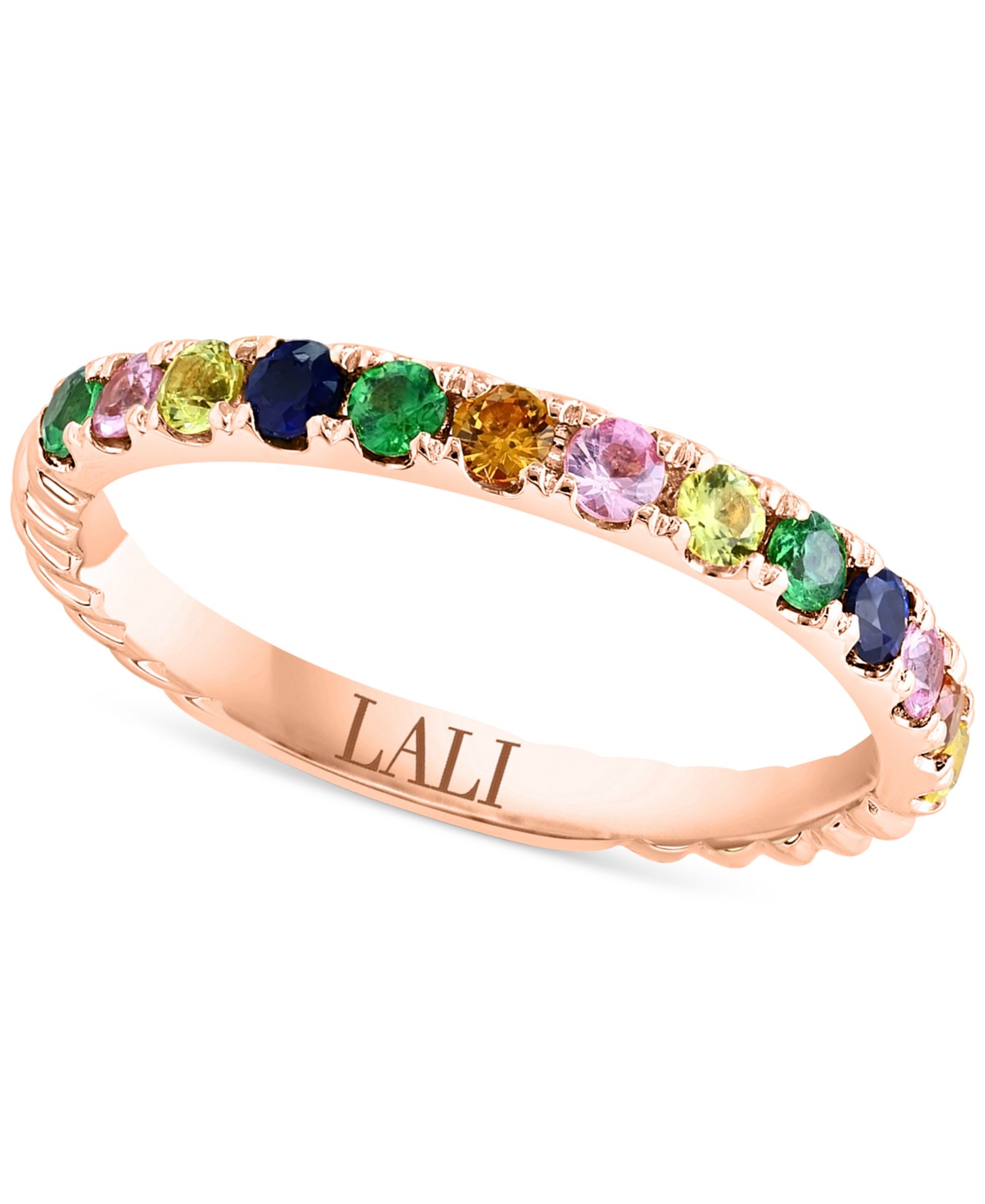 Кольцо LALI Jewels с многоцветным сапфиром и цаворитом в розовом золоте 14k