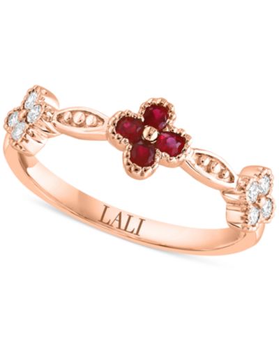 LALI Jewels Ruby (1/5 ct. t.w.) & Diamond (1/5 ct. t.w.) Clover Ring in 14k Rose Gold