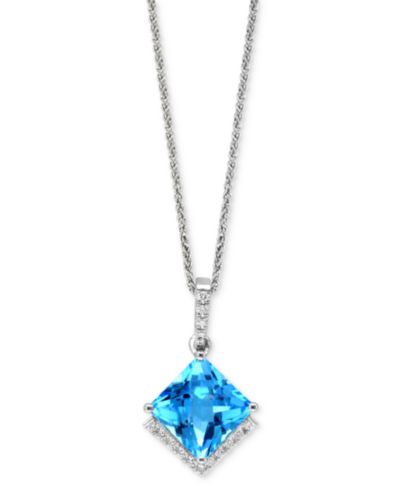 Lali Jewels Swiss Blue Topaz (3-3/8 ct. t.w.) & Diamond (1/8 ct. t.w.) 18" Pendant Necklace in 14k White Gold