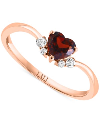 LALI Jewels Garnet (1/2 ct. t.w.) & Diamond (1/20 ct. t.w.) Heart Ring in 14k Rose Gold