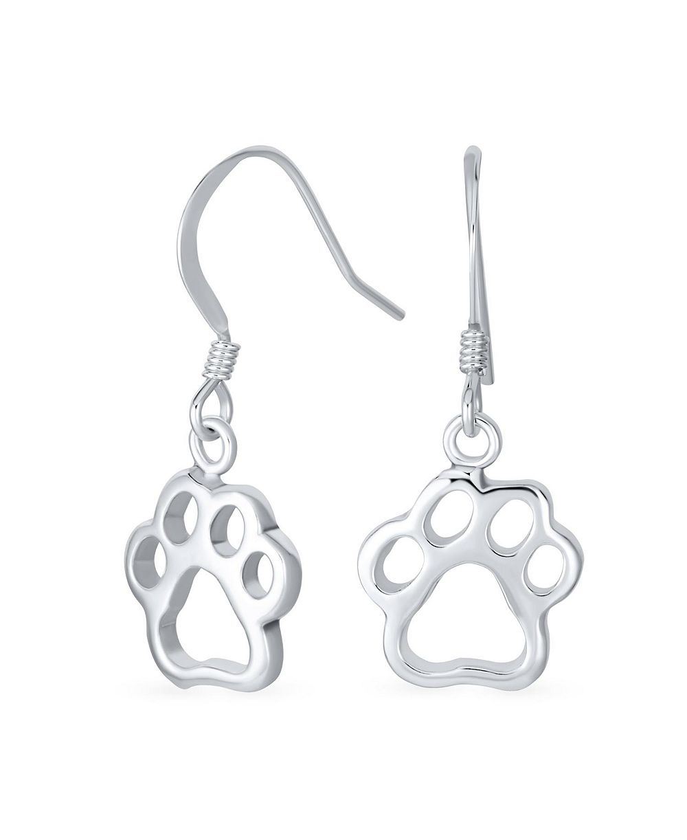 Bling Jewelry серьги с вырезанным следом лапы Animal Lover, 0.925 Sterling Silver