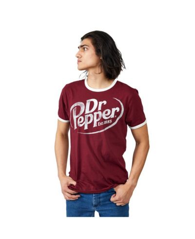 Dr. Pepper Мужской Dr Pepper Logo Crew Neck Short Sleeve Red Ringer Tee -Large