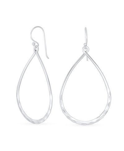 Bling Jewelry Big Open Teardrop Hoop Earrings Hammered 925 Sterling Silver 2" Lever Back