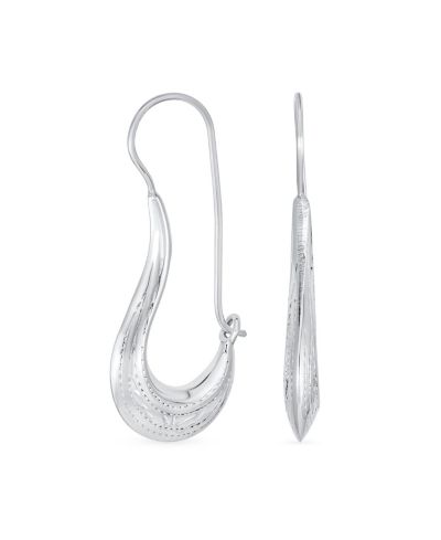 Bling Jewelry Artisan Bali Design Elongated Hoop Threader Earrings.925 Sterling Silver