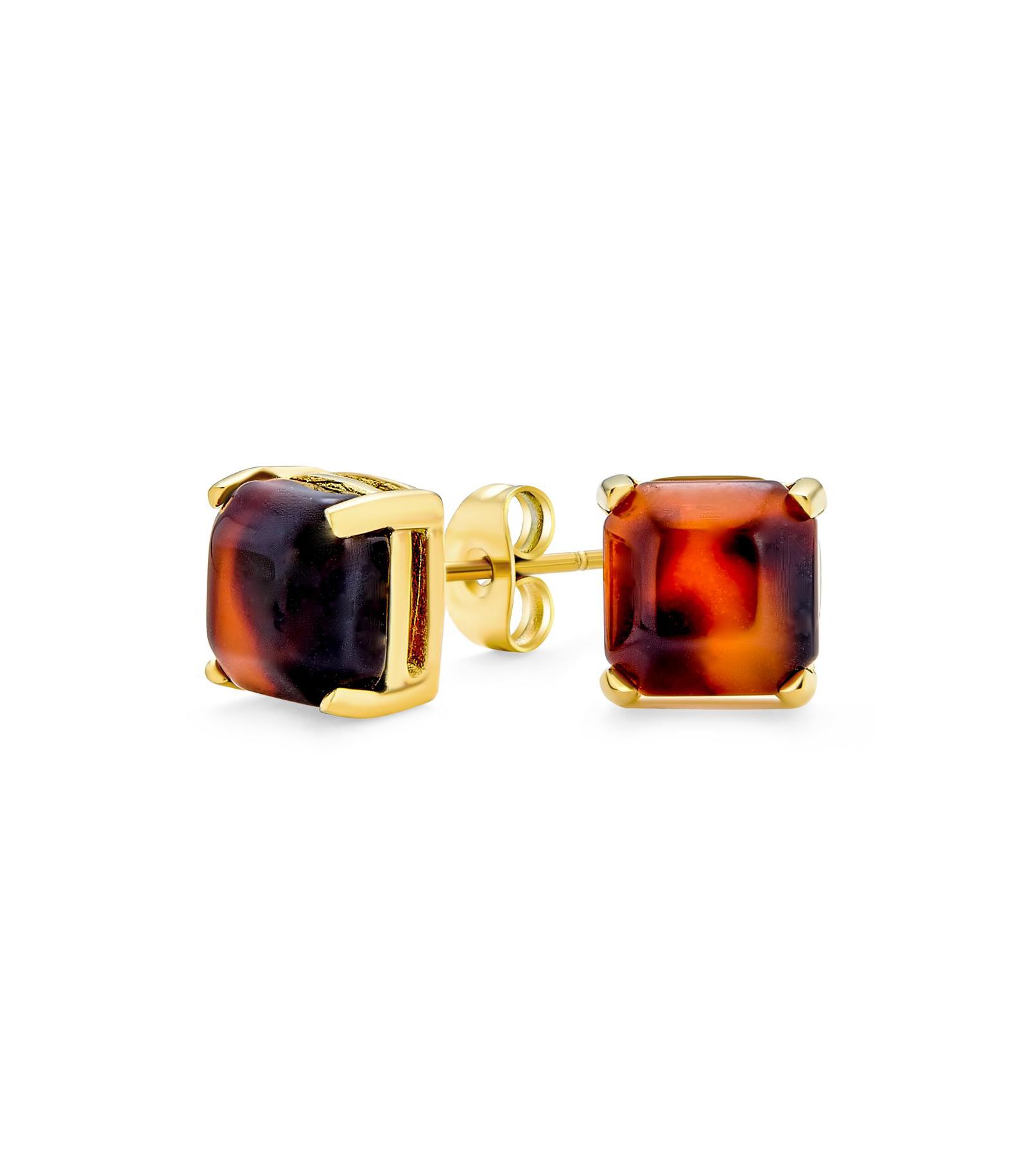 Серьги Bling Jewelry Cushion Square Acrylic Tortoise Shell Stud Plated Stainless Steel