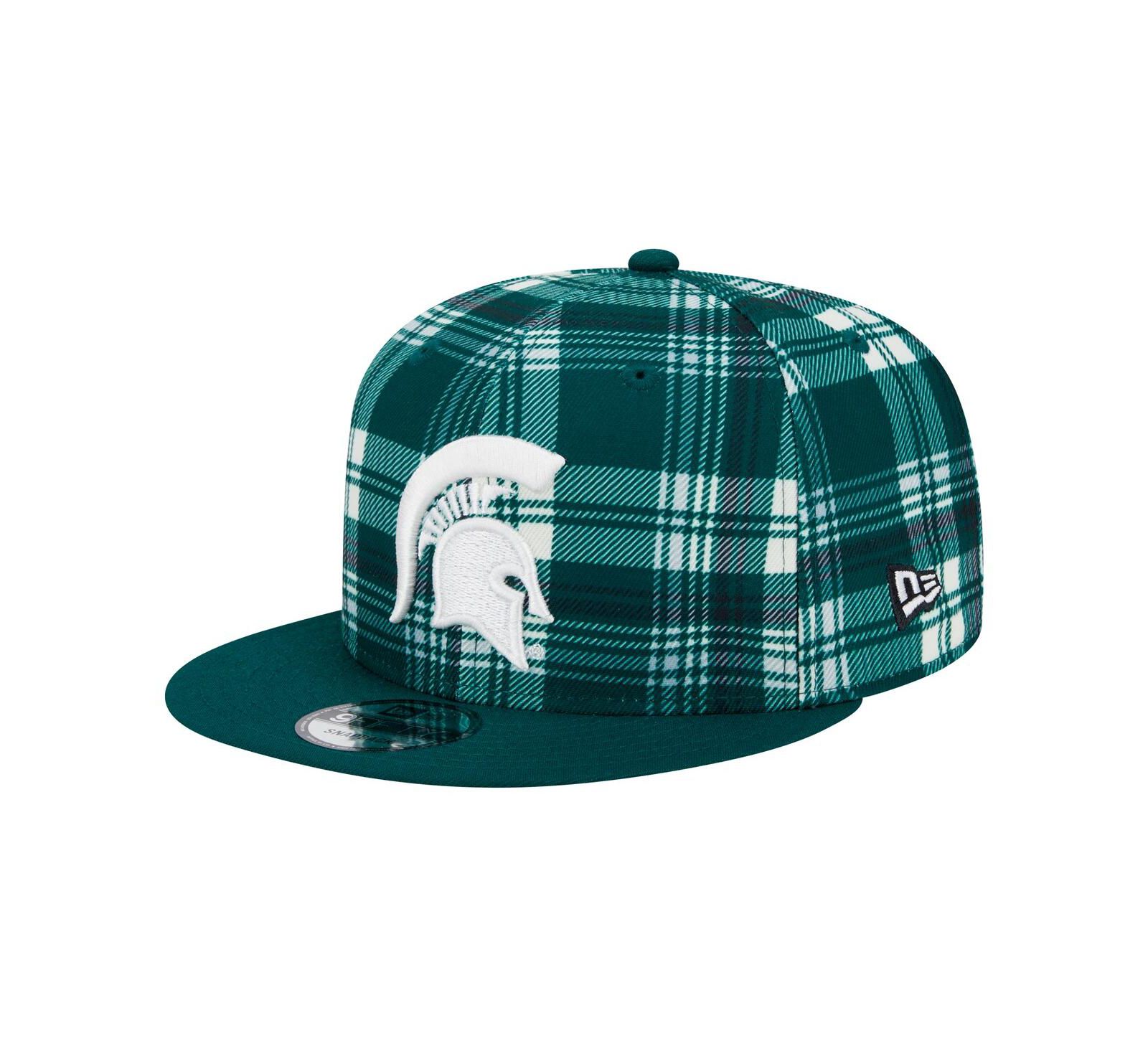 New Era Men's Green Michigan State Spartans Plaid 9FIFTY Snapback Hat