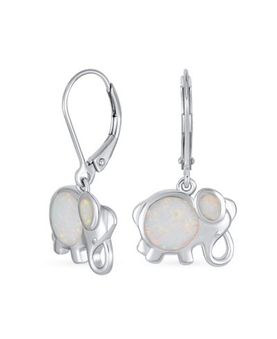 Bling Jewelry White Created Opal Lucky Elephant Dangle Earrings Sterling Silver Leverback