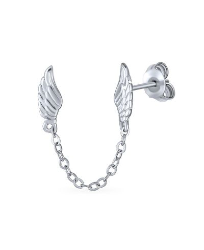 Bling Jewelry Guardian Angel Wing Cartilage Studs Double Piercing Earring Sterling Silver