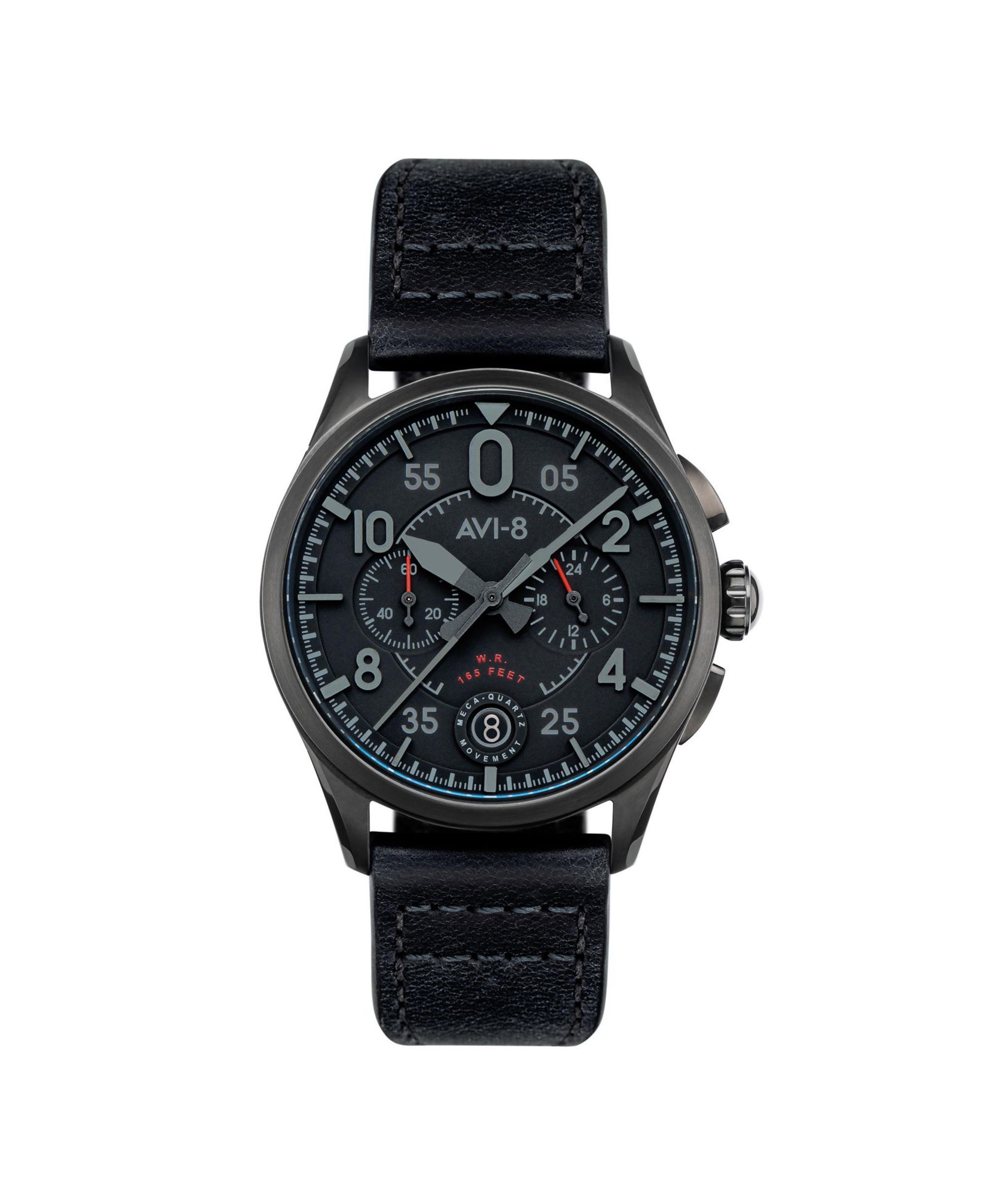 Часы AVI-8 Men's Spitfire Lock Chronograph, черный кожаный ремешок, 42mm
