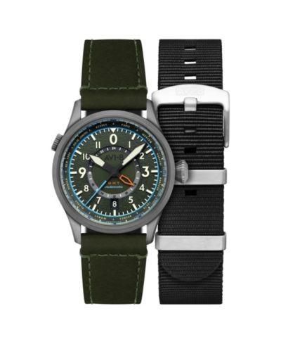 AVI-8 мужские автоматические часы Flyboy Wingman Worldtimer GMT с зеленым кожаным ремешком, 41 мм