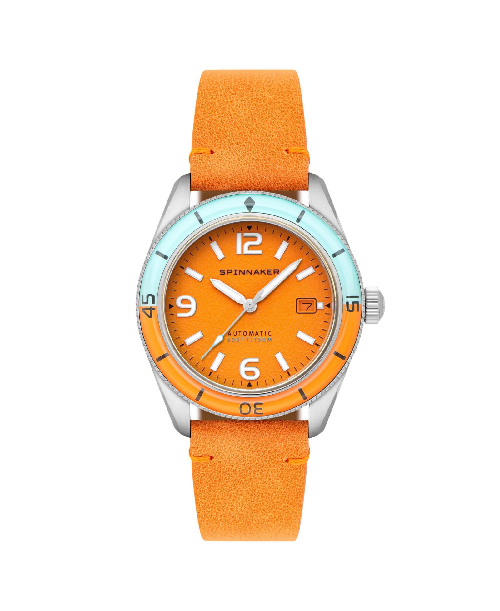Мужские часы Spinnaker Fleuss Automatic с кожаным ремешком оранжевого цвета 43mm