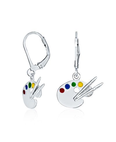 Bling Jewelry Multi-Color Enamel Painter's Palette Dangle Earrings .925 Sterling Silver